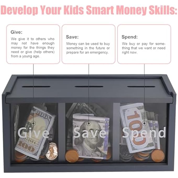 rayihni حصالة للأطفال: ادخر، وفر، وقدم، صندوق حصالة لتوفير النقود للأطفال، آمن للأطفال، علم الأطفال عن العطاء وتوفير المال، صندوق حصالة للأطفال الأولاد والبنات، أزرق - Image 3